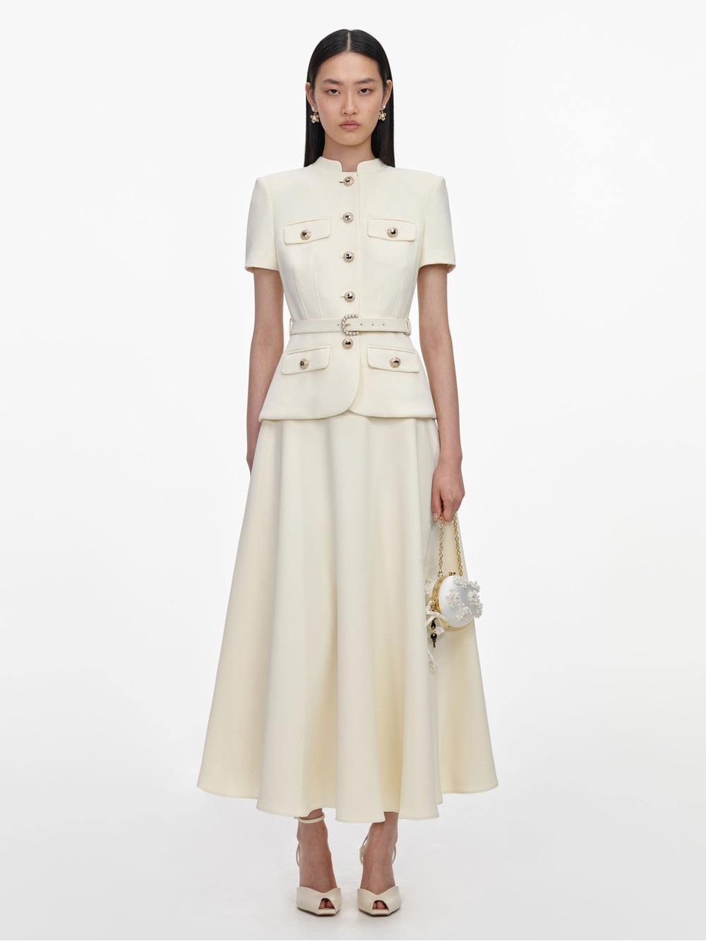 SELF-PORTRAIT Yellow Crepe Tailored Midi Dress, NEW